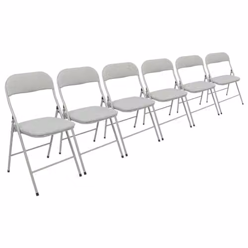 Harbour Housewares Set of 6 Grey Fabric Padded Folding Chairs with Metal Frame