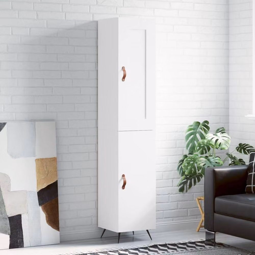 Berkfield Home White Modern Highboard with Hinged Doors and Internal Shelves, W/D/H: 34.5 x 34 x 180 cm – 2