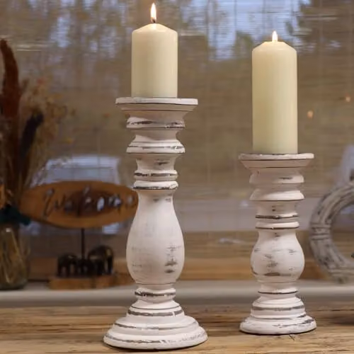 Serenityy Classic Round Mango Wood Candle Stand, White, W/D/H: 30 x 10 x 10 cm – 3