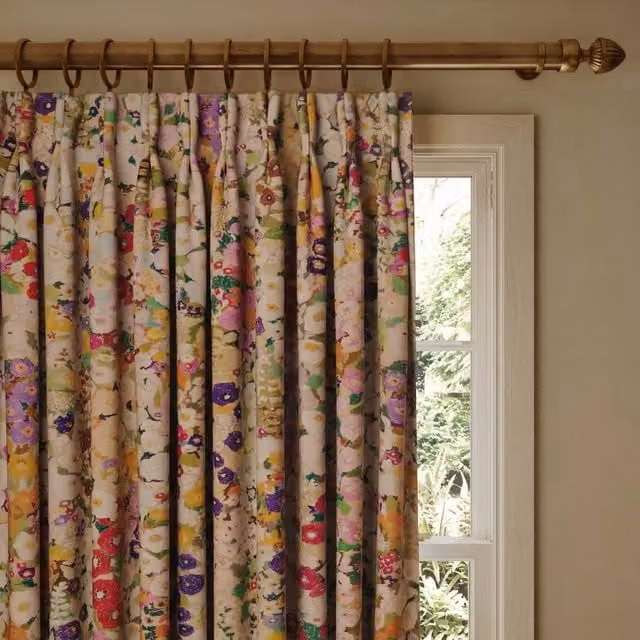 House of Hackney Hollyhocks Cotton Linen Floral Fabric Panel Curtain in Multicolour