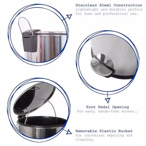 Harbour Housewares 30L Stainless Steel Kitchen Pedal Bin with Removable Inner Bucket in Silver or Black – 2