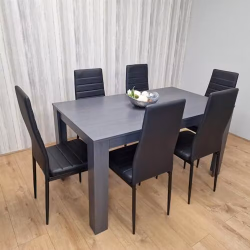KOSY KOALA Modern Dining Table and 6 Chairs Set, Grey Wood Effect Rectangular Table with Black Chairs, W/D/H: 140 x 80 x 75 cm – 1
