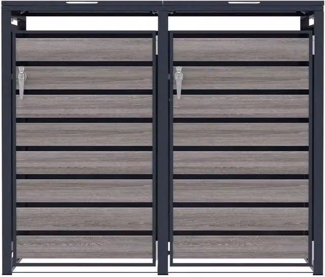 Monstershop Double Wheelie Bin Metal and Wood Garden Storage in Matt Anthracite Grey