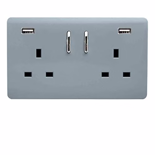 Trendi 2 Gang Flush Plastic Switched Socket in Grey – 1