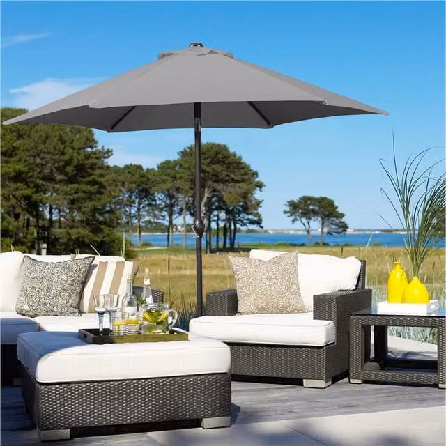 Yaheetech Grey Polyester Patio Umbrella with 6 Ribs and Central Pole, Height: 230 cm