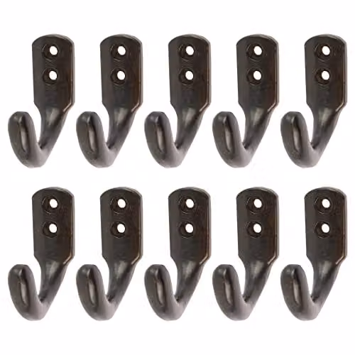 Hammer and Tongs Matt Black Powder-Coated Iron Single Coat Hook, Pack of 10 – 2