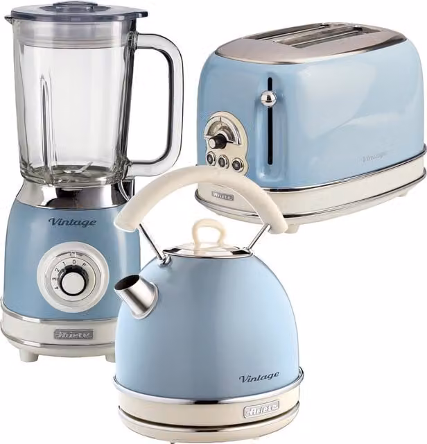 Ariete Vintage Blue Kettle, 2 Slice Toaster and Glass Jug Blender Set