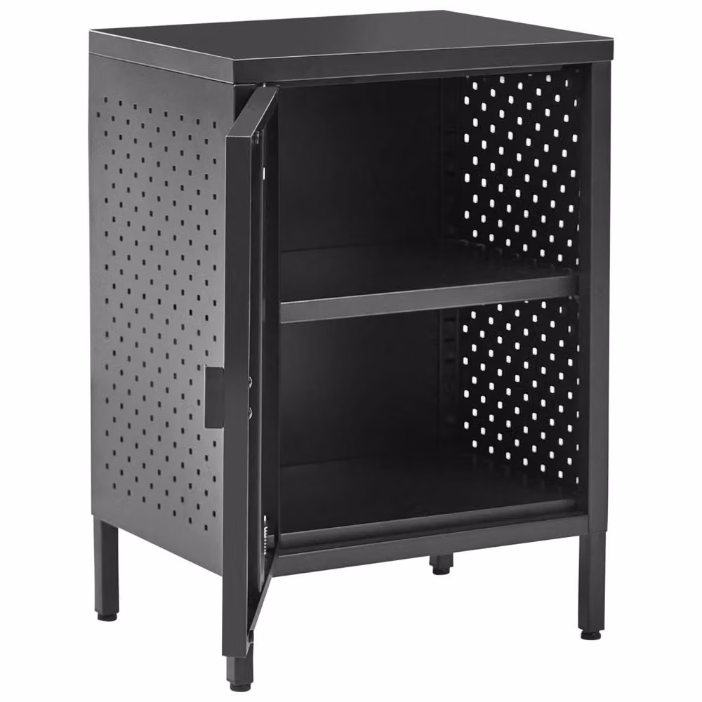 Wyld and Coco Industrial Black Matt Steel Office Cabinet with Hinged Doors and Internal Shelves – 3