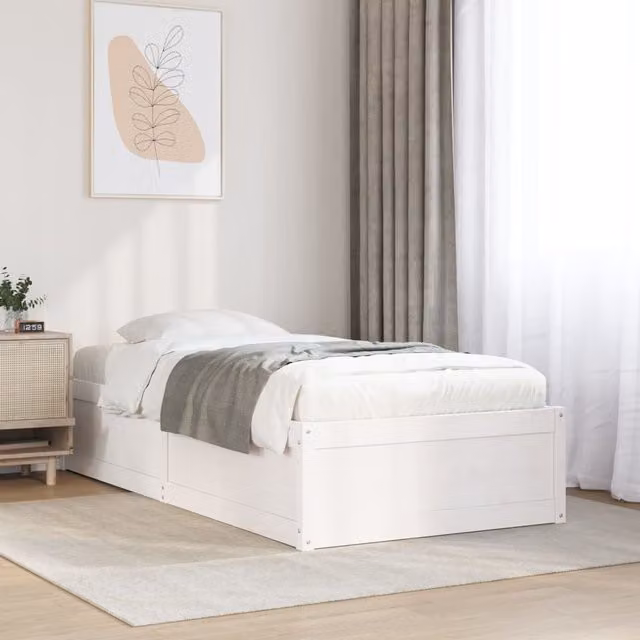 Berkfield Home Small Single Solid Wood Pine Bed Frame, White, W: 75 cm, L: 190 cm