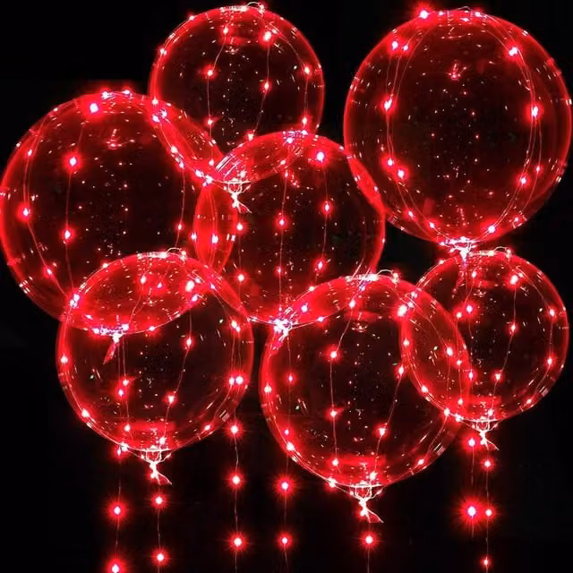 Shatchi Pink Transparent LED Light Up Round Bubble Balloons for Party, Birthday or Wedding Decoration