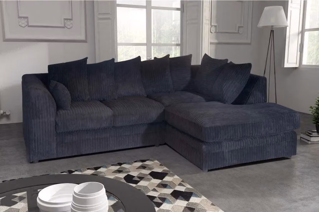 Snugg Furniture UK Limited Milo Jumbo Cord Corner Sofa with Matching Footstool in Black (Right Hand) – 2