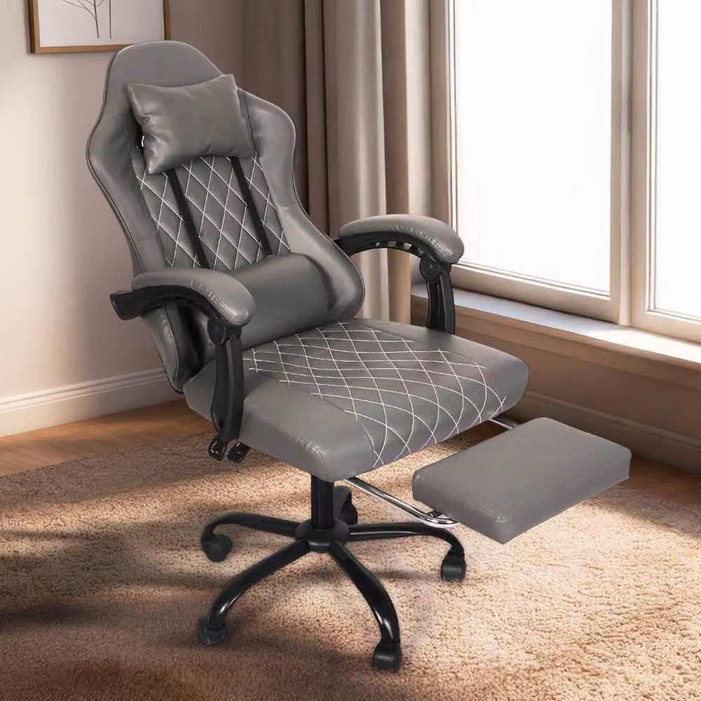 Levede Ergonomic Gaming Chair in Grey with Headrest, Adjustable Lumbar Support and Footrest – 3