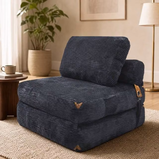STILVORA Grey Striped Floor Sofa Bed with Foam Padding and Side Pockets
