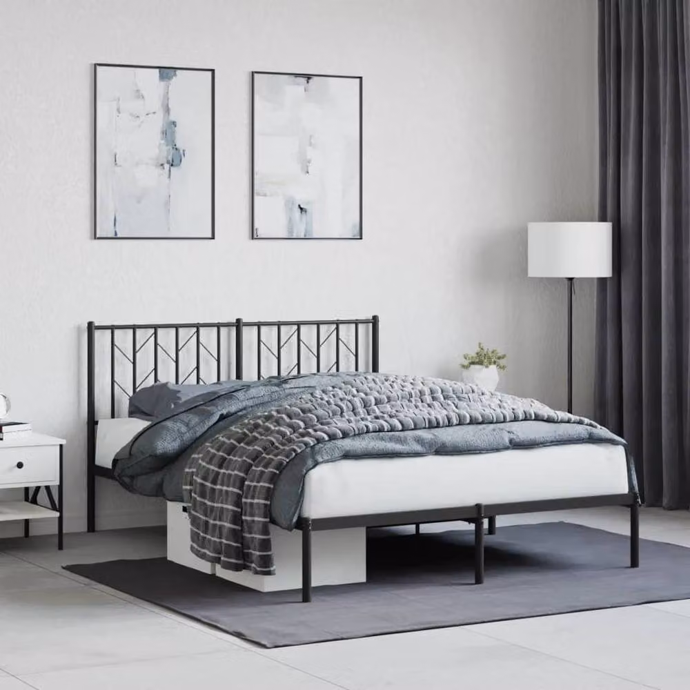 Berkfield Home Metal Bed Frame with Headboard, Black, W/D/H: 140 x 190 x 90 cm – 2