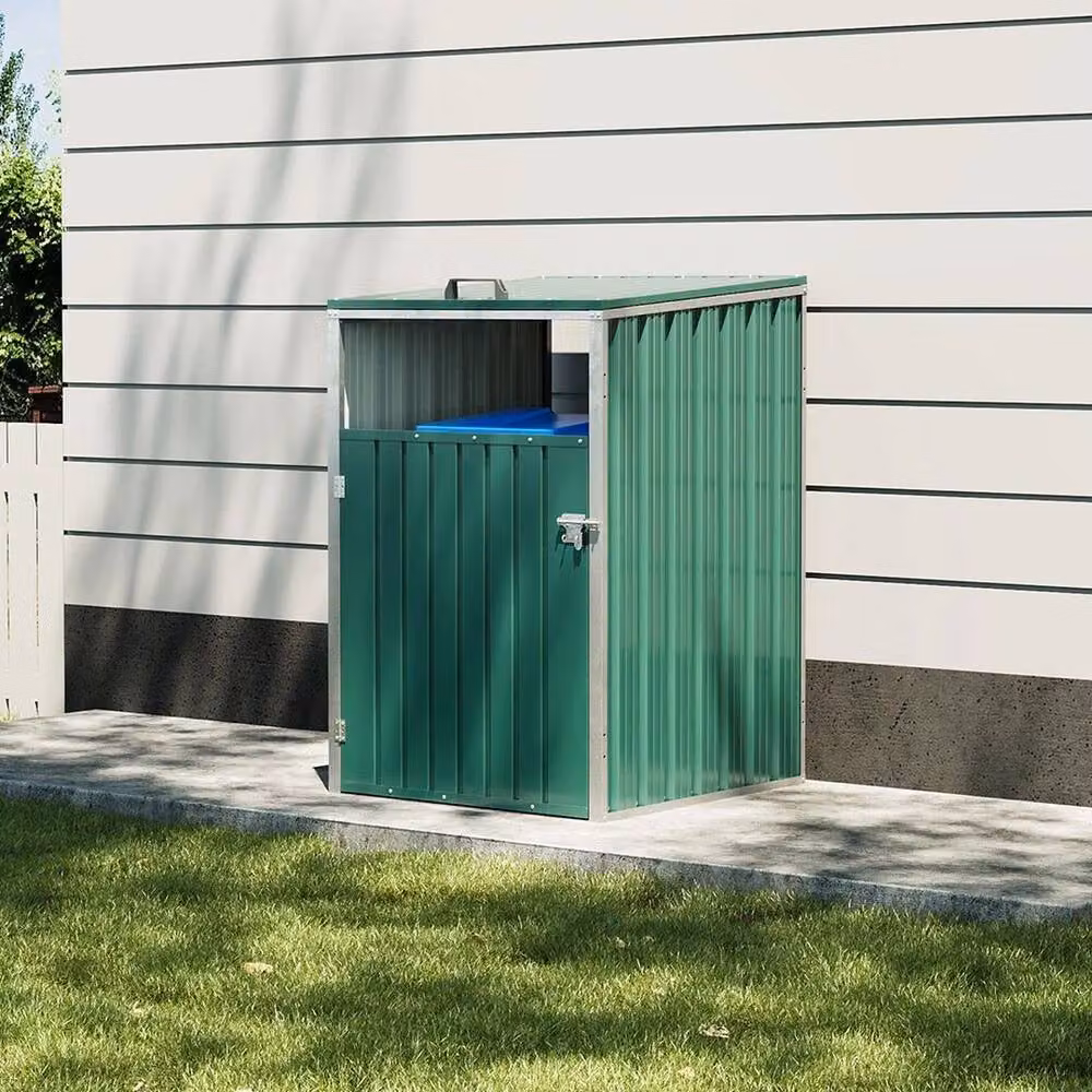Kelvenix Large Single Wheelie Bin Storage in Green, Galvanised Steel – 4