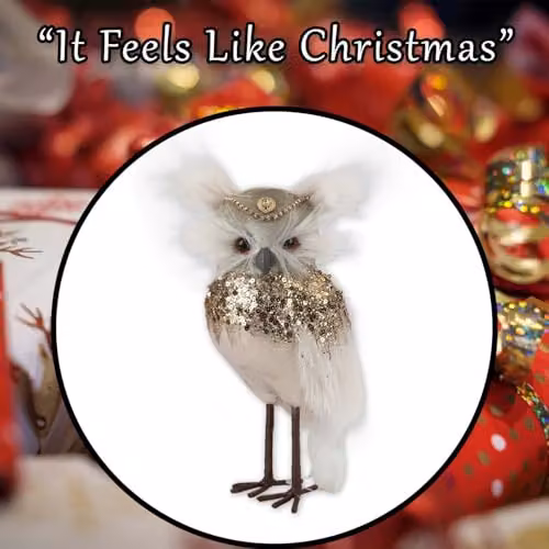 VFM e-Store Christmas Velvet Owl Tabletop Decoration, Green and White, H 23 cm x W 15 cm – 5