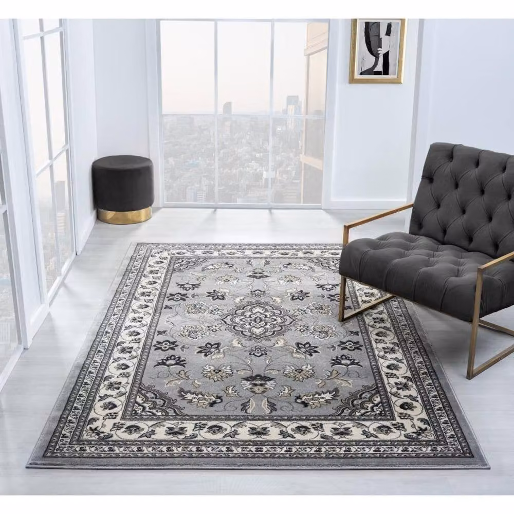 HMC Rug Collection Traditional Sherborne Heatset Rug in Grey and Multicolour, W: 66 cm, L: 230 cm – 2