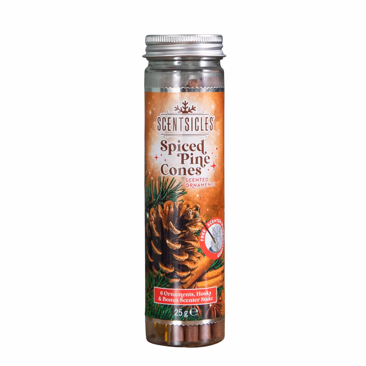 Samuel Alexander Spiced Pine Cones Scented Christmas Scentsicles with 6 Hanging Hooks, Green and Brown, 25g – 2