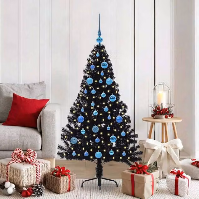 Berkfield Home Artificial Pre-lit Christmas Tree, Black, Height: 150 cm