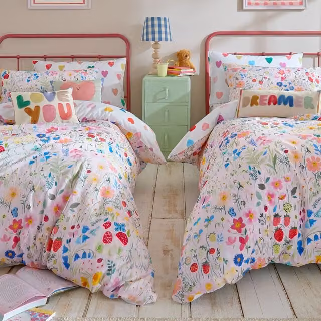 Bluebellgray Secret Garden Reversible Floral Cotton Duvet Cover and Pillowcase Set, Multicolour