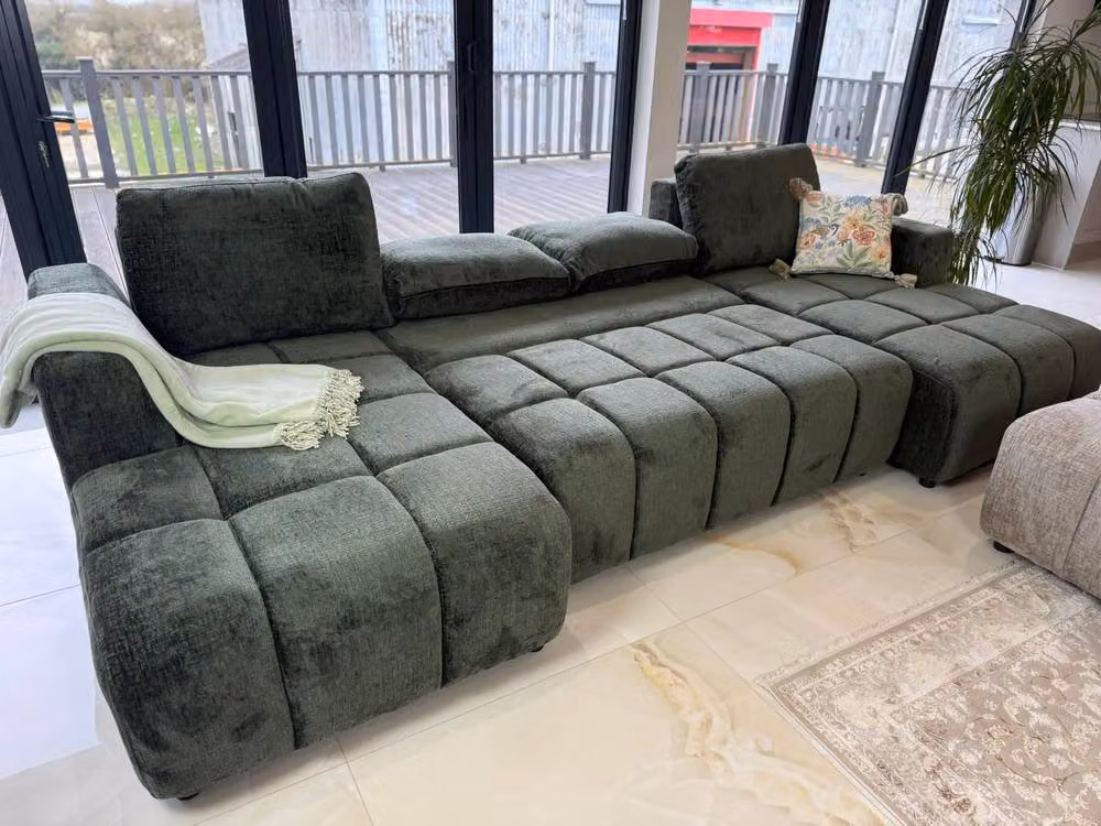 Stratus Interiors Shanghai Bubble U-Shape Sofa Bed in Green Soft Chenille Fabric – 2