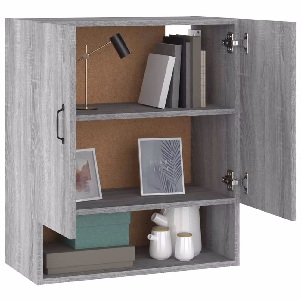 Berkfield Home Grey Sonoma Wall Cabinet with Hinged Doors and Open Shelf, W/D/H: 60 x 31 x 70 cm – 3