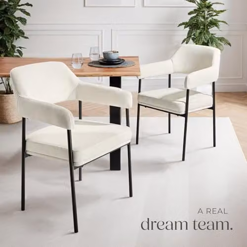 tectake Set of 6 Modern Dining Chairs in White and Black Fabric with Metal Legs – 2