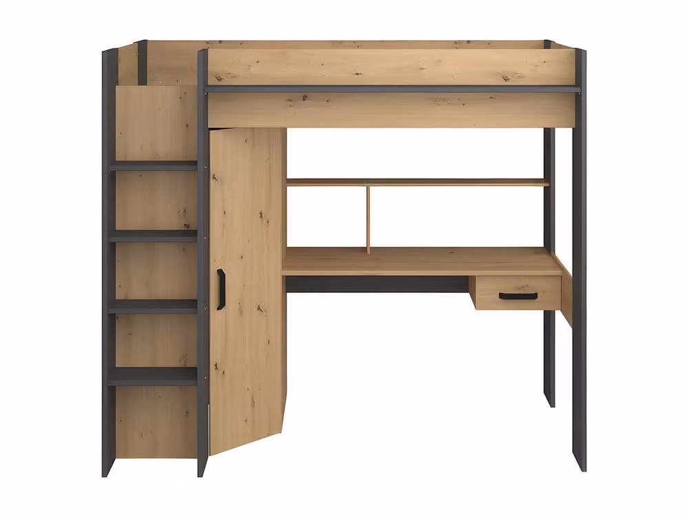 Vente-unique Single Loft Bed with Desk, Wardrobe and Stairs in Grey and Anthracite, W/D/H: 200 x 90 x 178.3 cm – 2