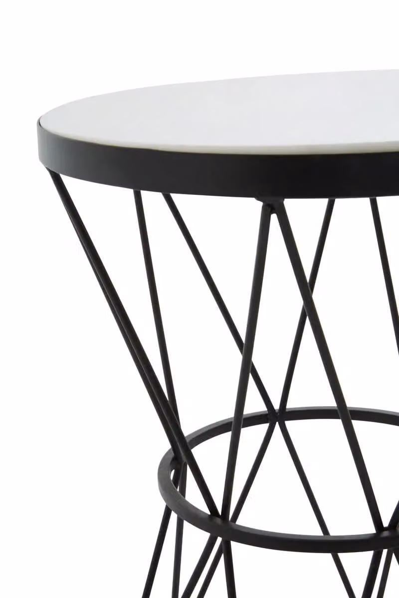 Orsina Round White Marble and Black Metal Side Table – 4