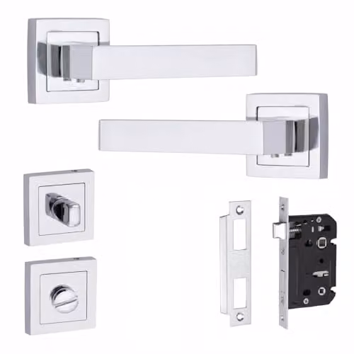 Golden Grace Delta Bathroom Door Handles with Square Rose in Chrome and Silver – 1
