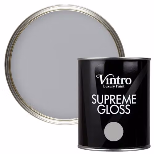Vintro High Gloss Water Based Interior and Exterior Paint for Walls, Wood and Trim, Lincoln Grey, 1 l