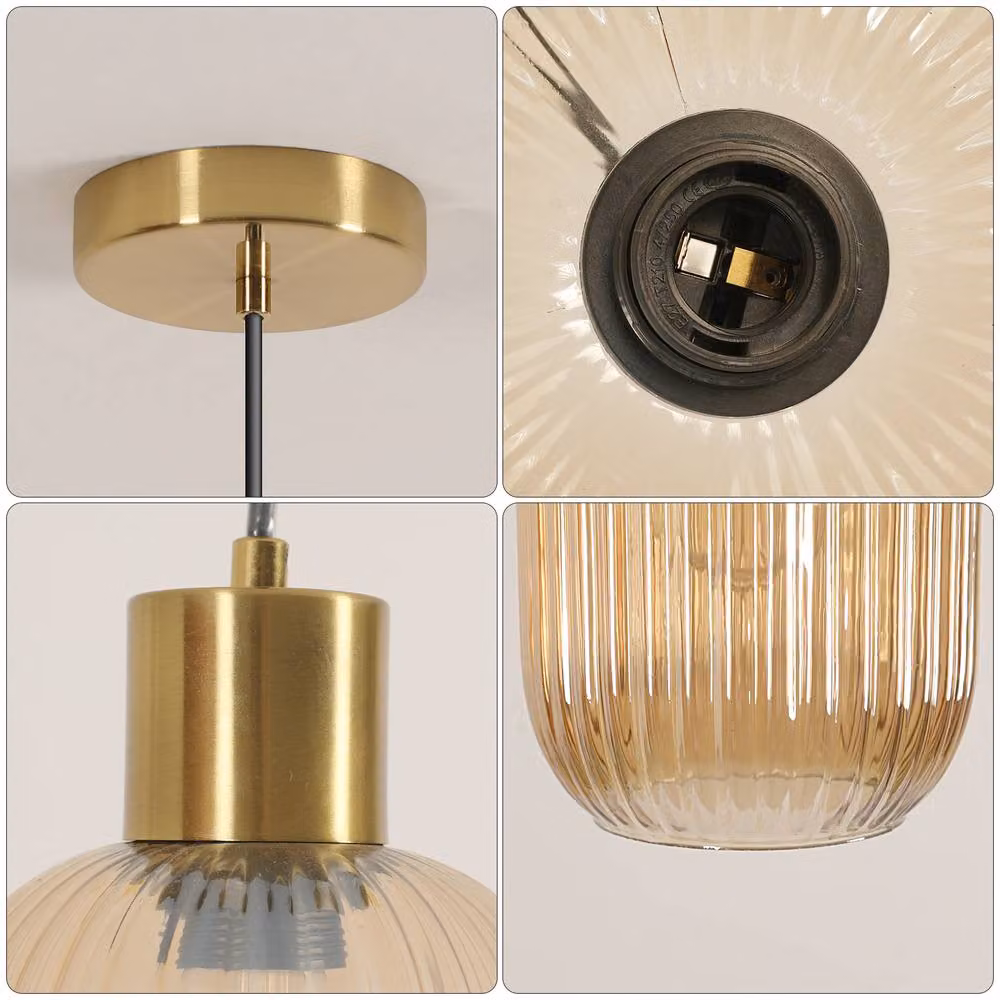 COMELY Industrial Amber Glass Pendant Ceiling Light with Brass and Copper Finish – 5