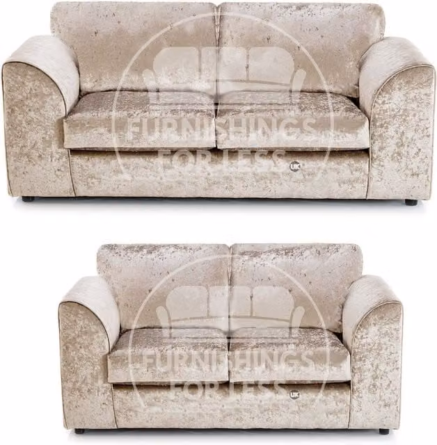 Furnishings For Less UK Crystal Crushed Velvet 3 and 2 Seater Sofa Set in Beige – 1