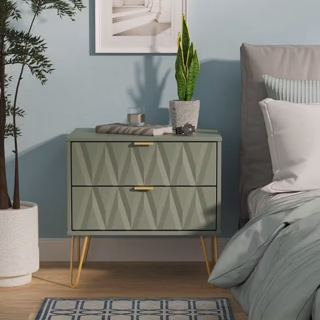 Ready Assembled 2 U Dallas 2 Drawer Side Table in Pale Green and Gold – 1