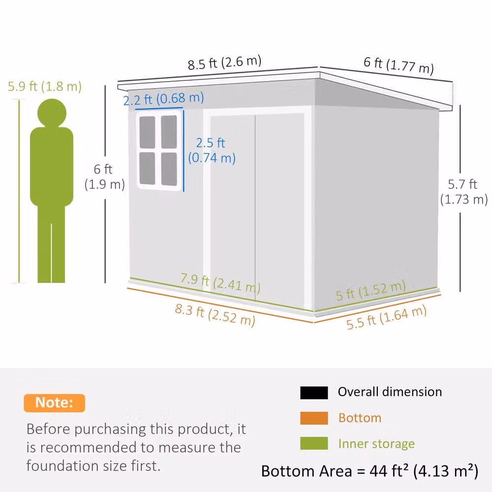 Rolipo Galvanised Steel Pent Shed with Foundation Kit and Window, Dark Grey, W/D/H: 260 x 190 x 177 cm – 5