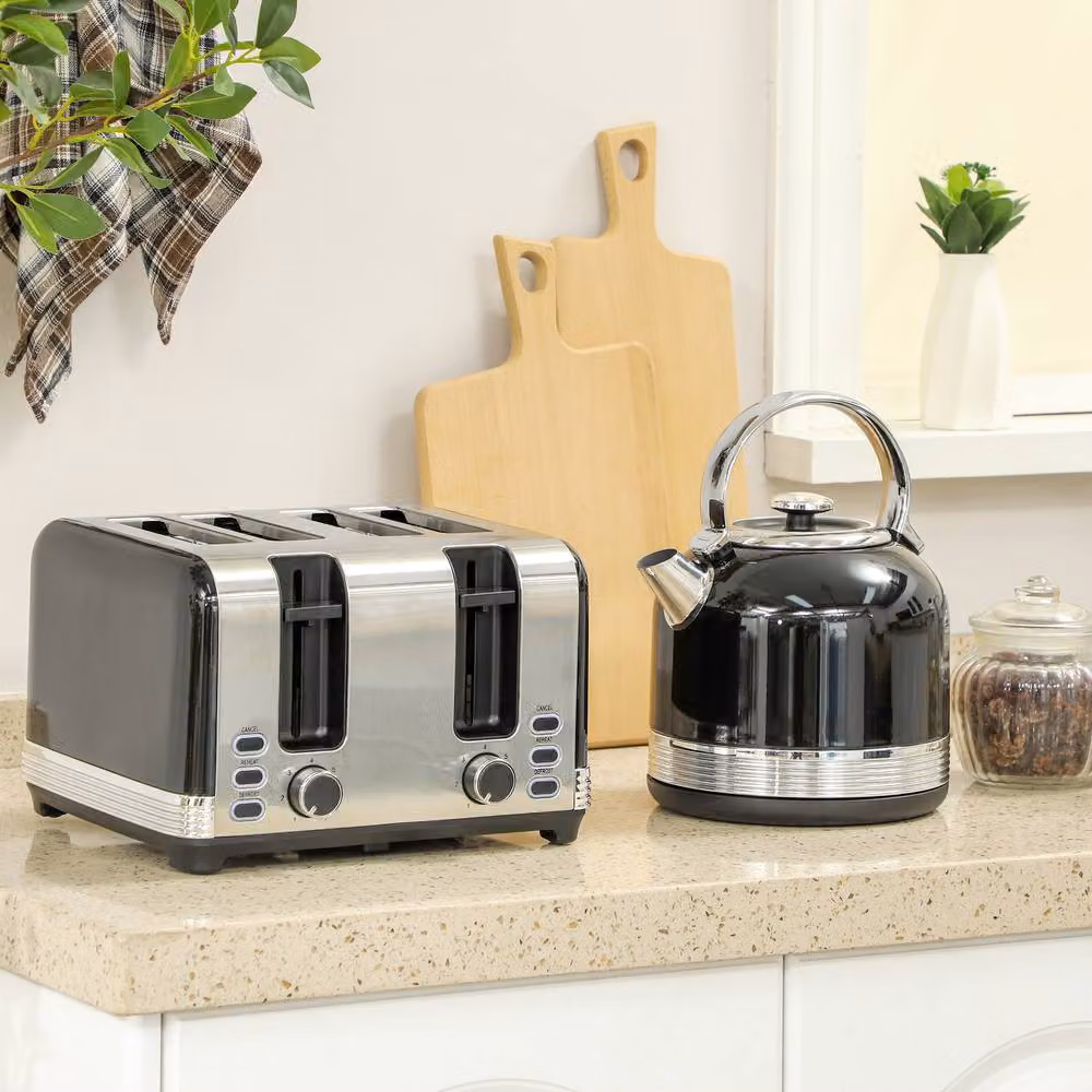 STILVORA Kettle and Toaster Set in Black with Rapid Boil and Stainless Steel Finish – 3