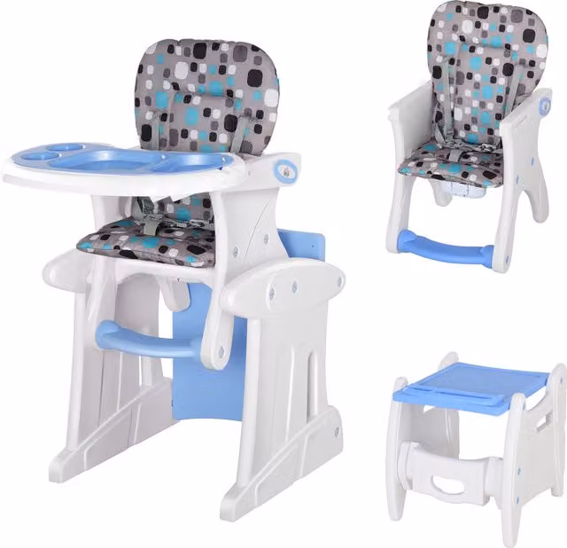 HOMCOM 3-in-1 Convertible Baby High Chair and Booster Seat with Armrests, Blue – 1