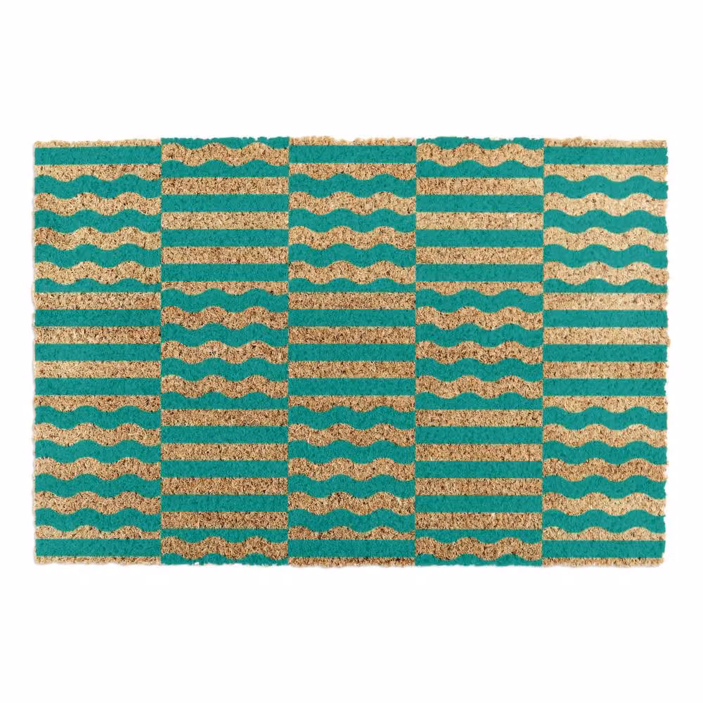 Artsy Mats Elizabeth Olwen Green Wave Coir Doormat, W: 60 cm, D: 40 cm – 4