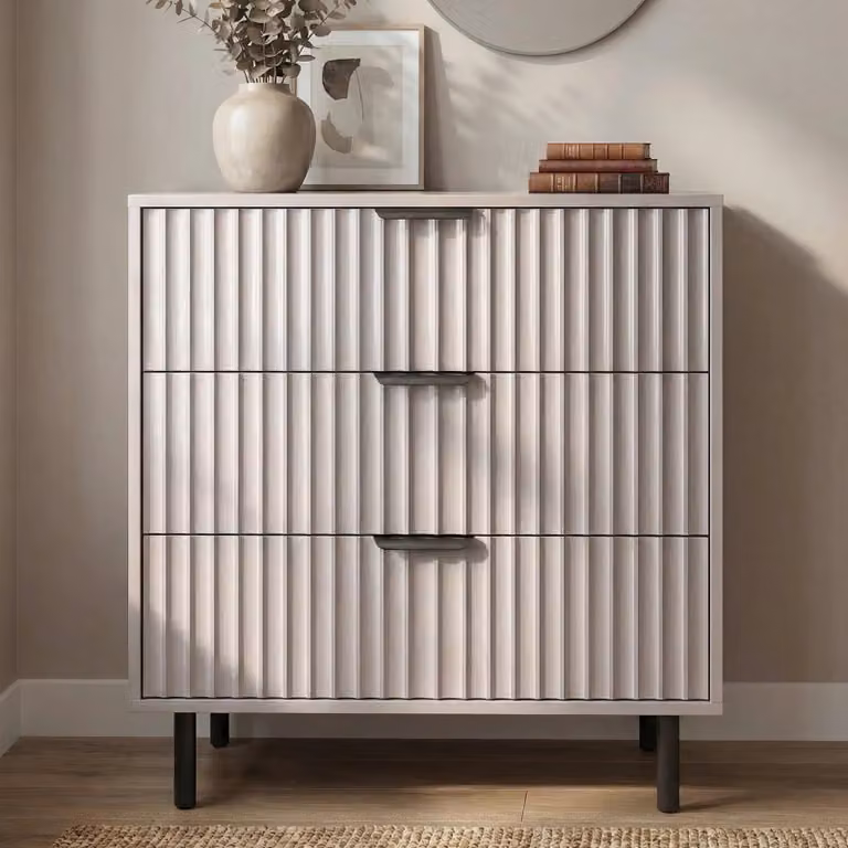 DHS Flutrina 3 Drawer Chest of Drawers in Grey with Metal Legs, W/D/H: 70 x 40 x 79 cm