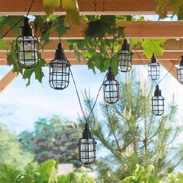 Luxform Corsica Solar LED String Lights with 8 Warm White Glass Lantern Bulbs in Black – 1