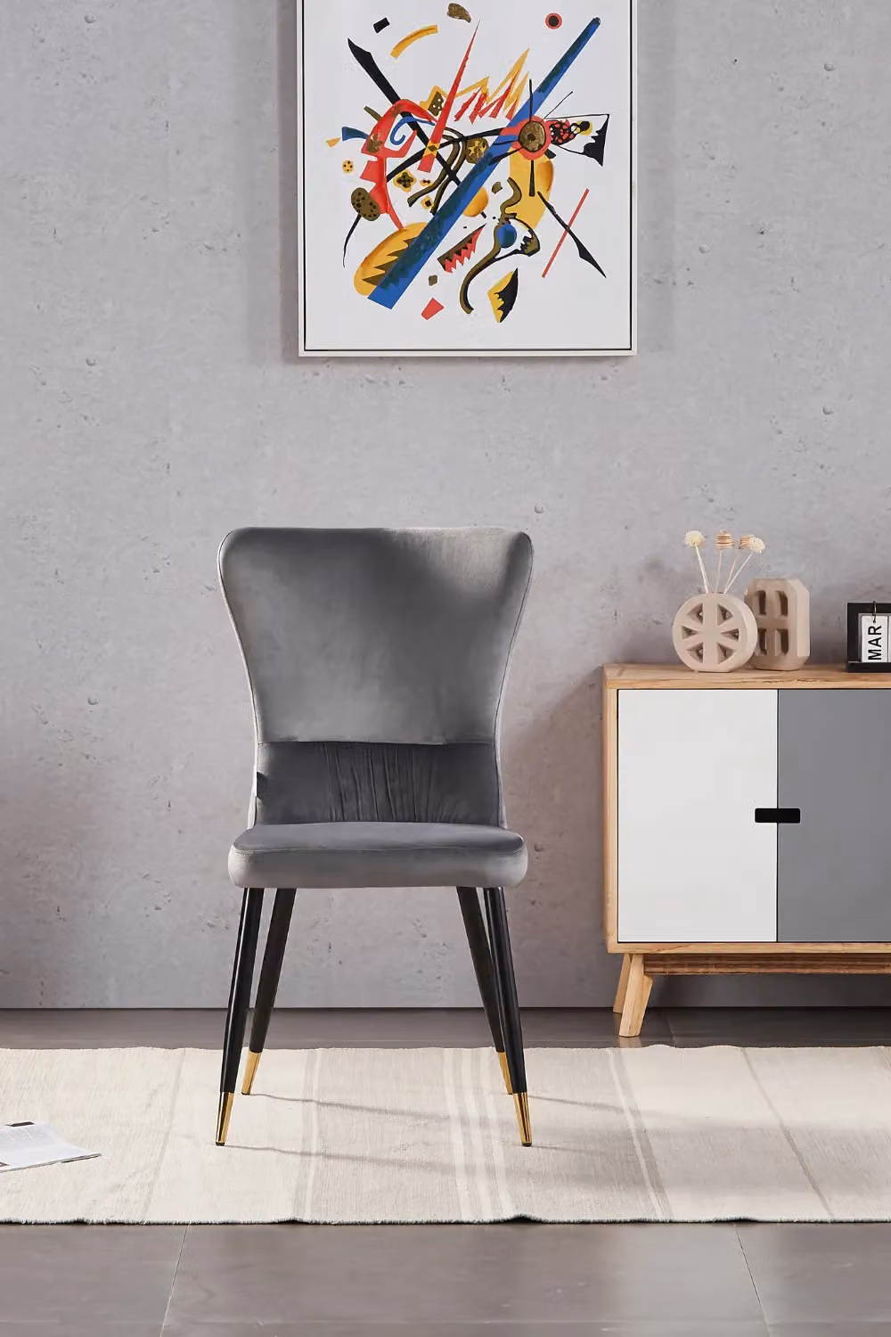 Life Interiors New York Modern Velvet Dining Chair in Grey with Black Metal Legs and Gold Tips – 2