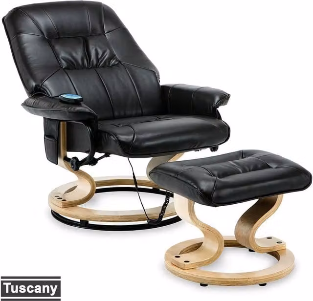 More4Homes Tuscany Black Bonded Leather Swivel Recliner Massage Chair with Footstool and 8-Motor Massage Unit – 1