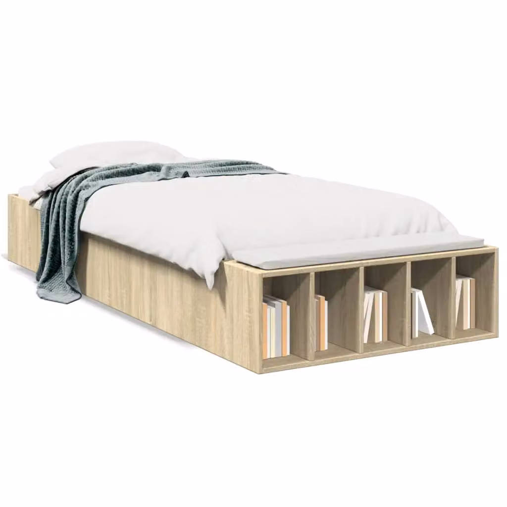 Berkfield Home Sonoma Oak Bed Frame in Brown, W/D/H: 90 x 200 cm – 2