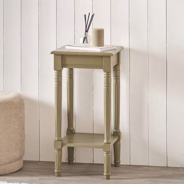 Pacific Lifestyle Heritage Square Pine Wood Accent Table with Shelf in Olive Green