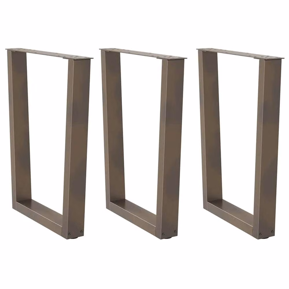 Berkfield Home Modern V-Shape Dining Table Legs, 3 Pieces, Brown Powder-Coated Steel, W/H: 70 x 72-73.3 cm – 1