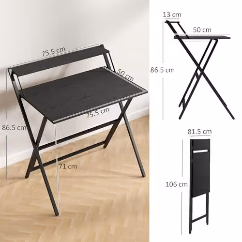 HOMCOM Black Folding Computer Desk with Monitor Shelf, W: 81.5 cm, D: 62 cm, H: 86.5 cm – 3