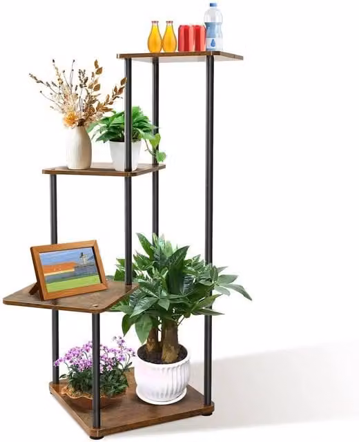 Kelvenix 4 Tier Metal Plant Stand in Brown for Indoor and Outdoor Use, Height: 80.5 cm – 1