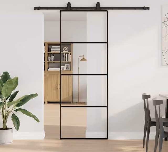 Berkfield Home Modern Sliding Glass Door with Hardware Set in Black, W: 76 cm, H: 205 cm – 1