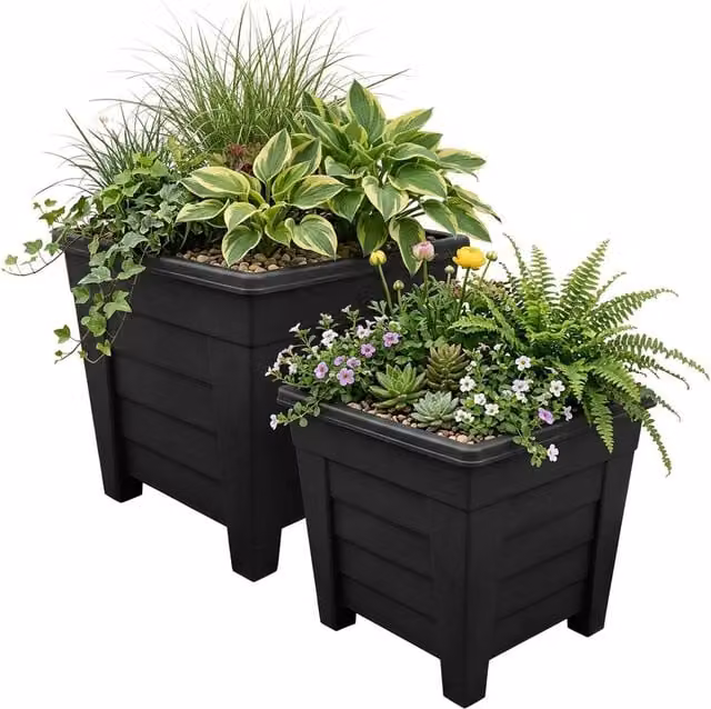 Storm Trading Group Set of 2 Grosvenor Square Flower Planters, Black, 33 cm