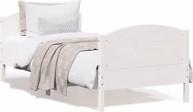 Berkfield Home White Solid Pine Wood Bed Frame W/D/H: 90 x 200 cm